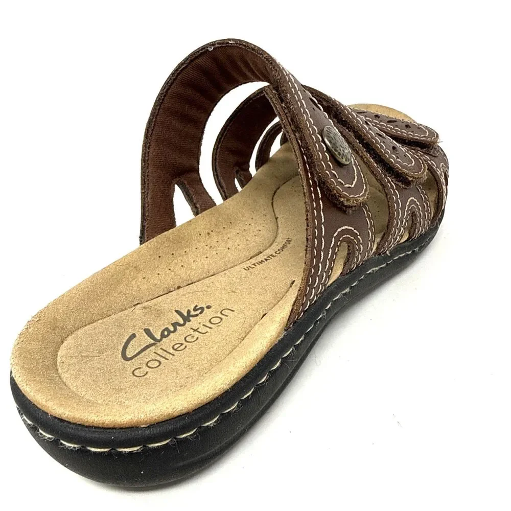 Clarks Collection Laurieann Dee Leather Sandals Womens Sz 7 Strappy Low Wedge